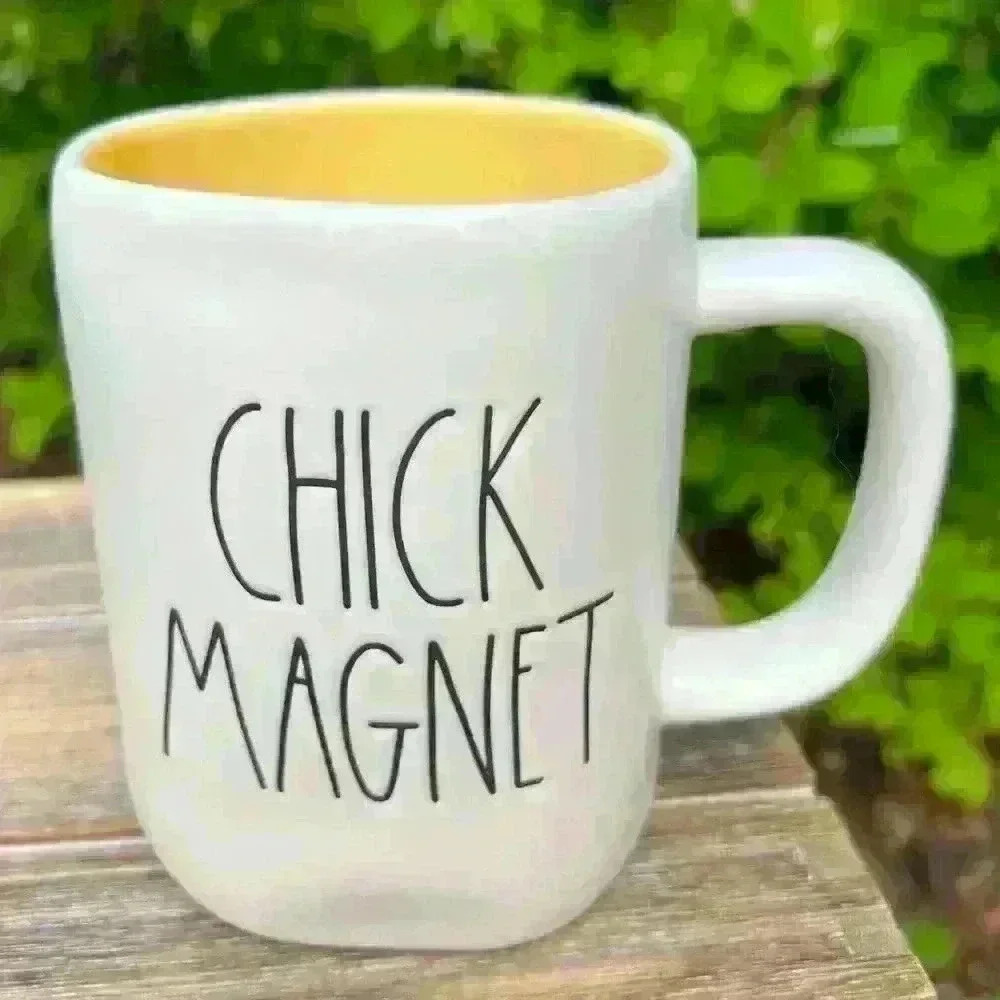 NEW Rae Dunn - CHICK MAGNET - YELLOW Interior Cute Coffee Mug/Cup - HTF